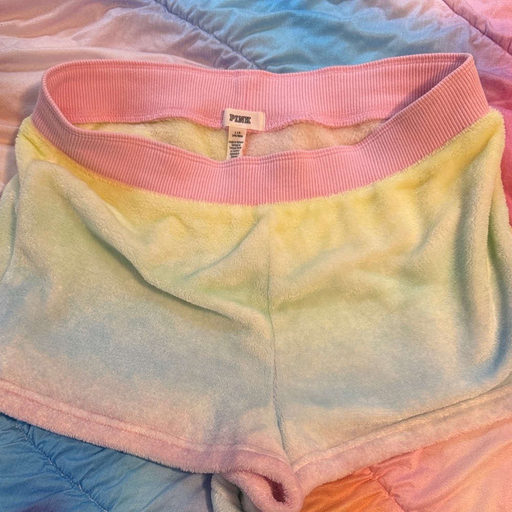 PINK Victoria's Secret Pastel Tie-Dye Plush Shorts - Pink, Yellow, Blue